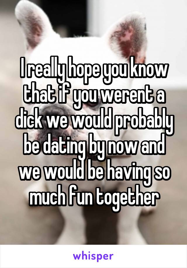 I really hope you know that if you werent a dick we would probably be dating by now and we would be having so much fun together