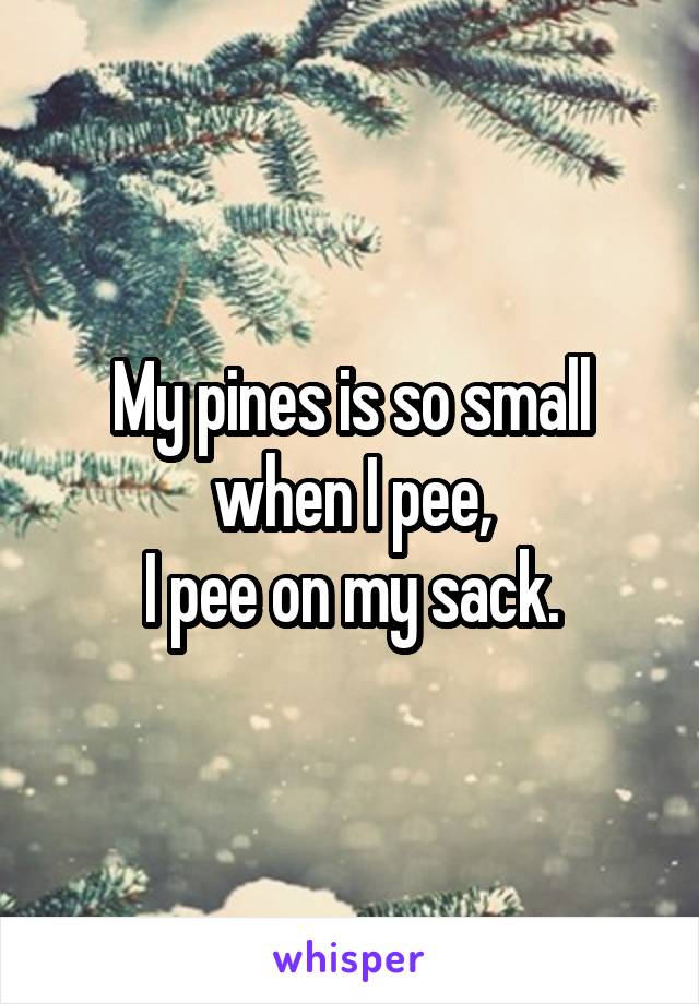 My pines is so small
when I pee,
I pee on my sack.