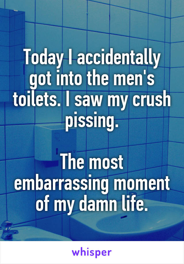 Today I accidentally got into the men's toilets. I saw my crush pissing.

The most embarrassing moment of my damn life.