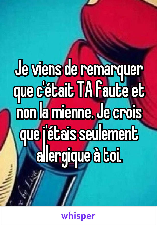 Je viens de remarquer que c'était TA faute et non la mienne. Je crois que j'étais seulement allergique à toi.