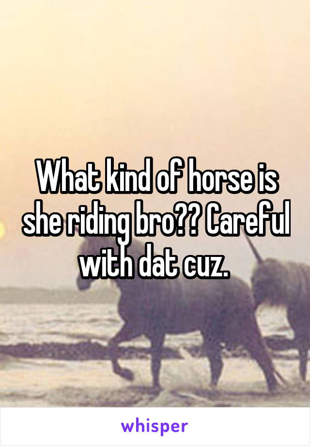 What kind of horse is she riding bro?? Careful with dat cuz. 