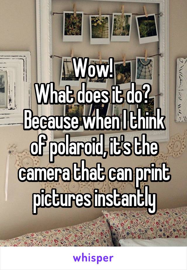 Wow! 
What does it do? 
Because when I think of polaroid, it's the camera that can print pictures instantly