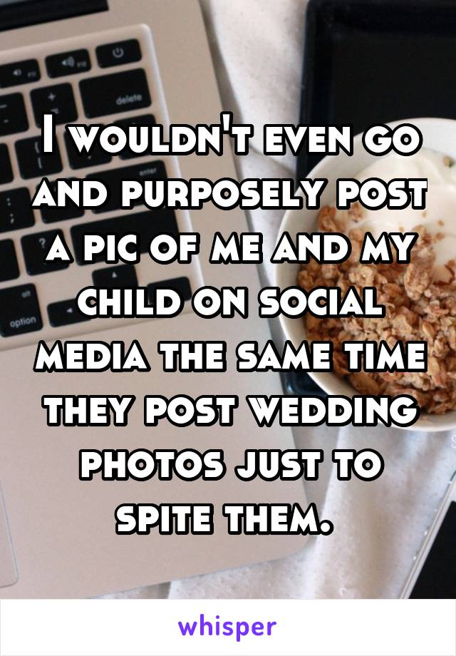 I wouldn't even go and purposely post a pic of me and my child on social media the same time they post wedding photos just to spite them. 