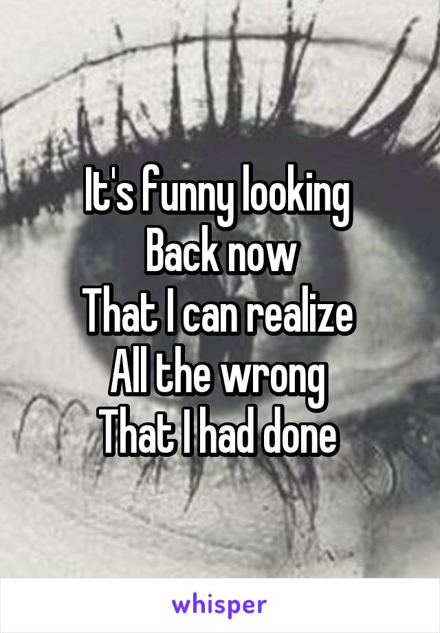 It's funny looking 
Back now
That I can realize 
All the wrong 
That I had done 