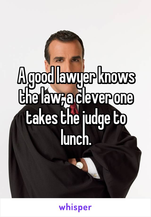 A good lawyer knows the law; a clever one takes the judge to lunch.