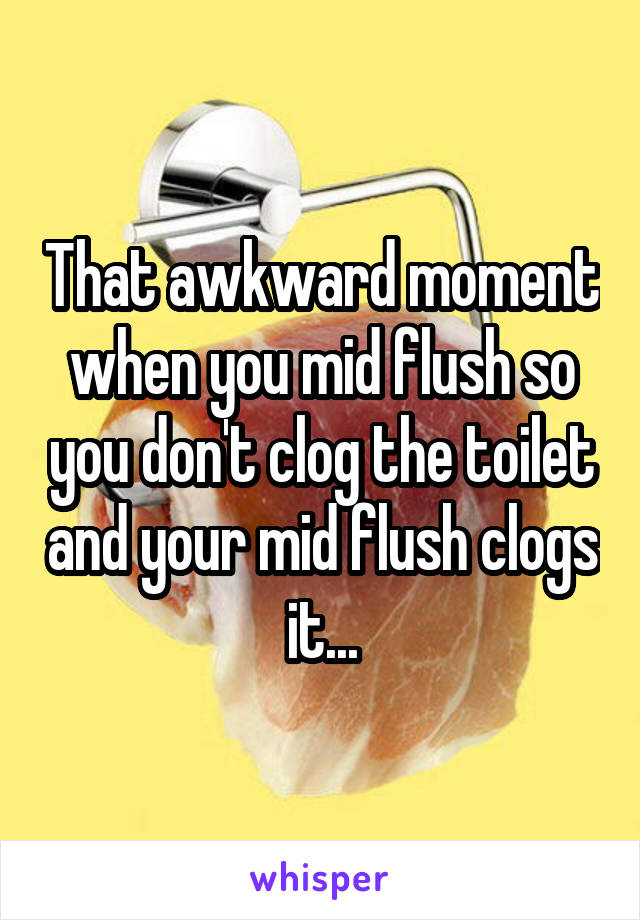 That awkward moment when you mid flush so you don't clog the toilet and your mid flush clogs it...