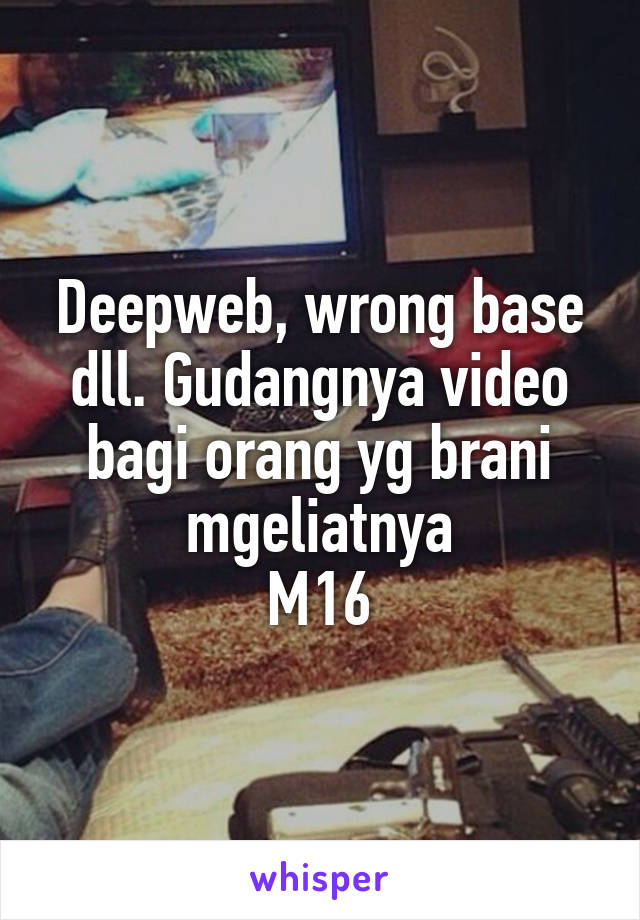 Deepweb, wrong base dll. Gudangnya video bagi orang yg brani mgeliatnya
M16