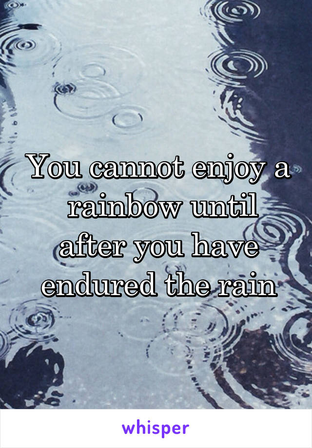 You cannot enjoy a  rainbow until after you have endured the rain