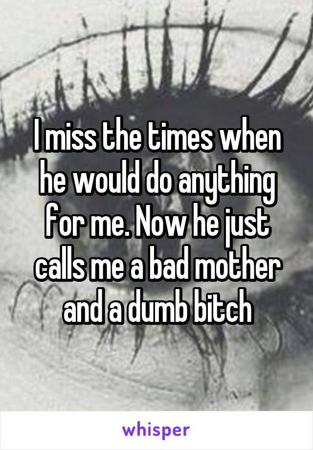 I miss the times when he would do anything for me. Now he just calls me a bad mother and a dumb bitch