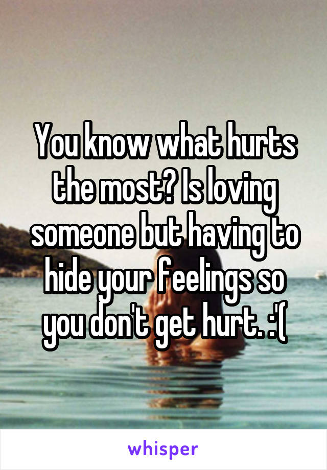 You know what hurts the most? Is loving someone but having to hide your feelings so you don't get hurt. :'(