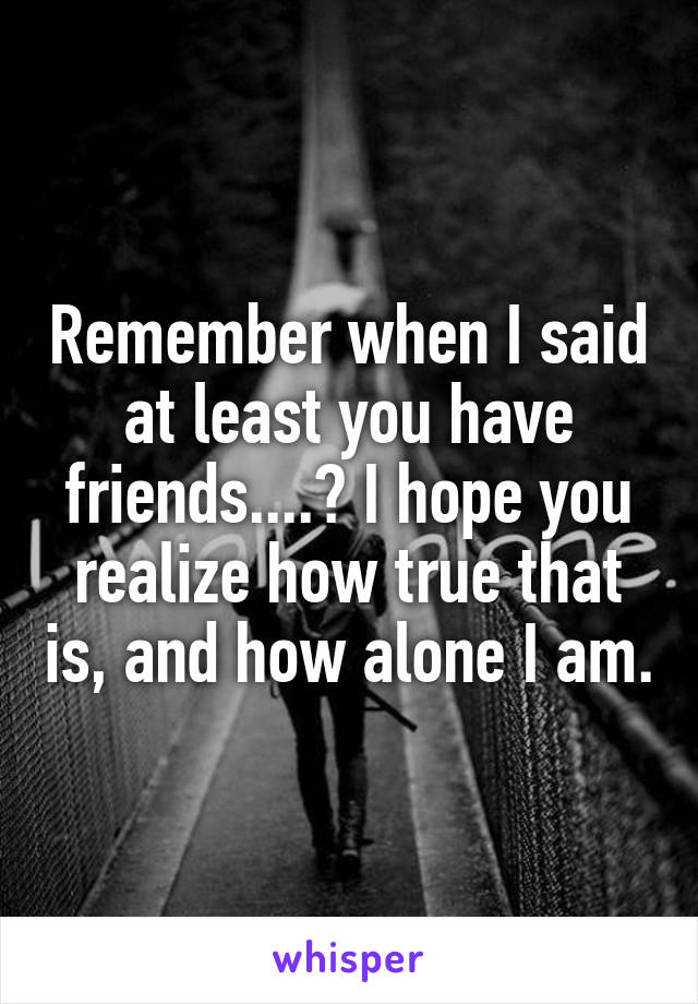 Remember when I said at least you have friends....? I hope you realize how true that is, and how alone I am.