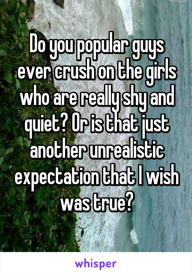 Do you popular guys ever crush on the girls who are really shy and quiet? Or is that just another unrealistic expectation that I wish was true?
