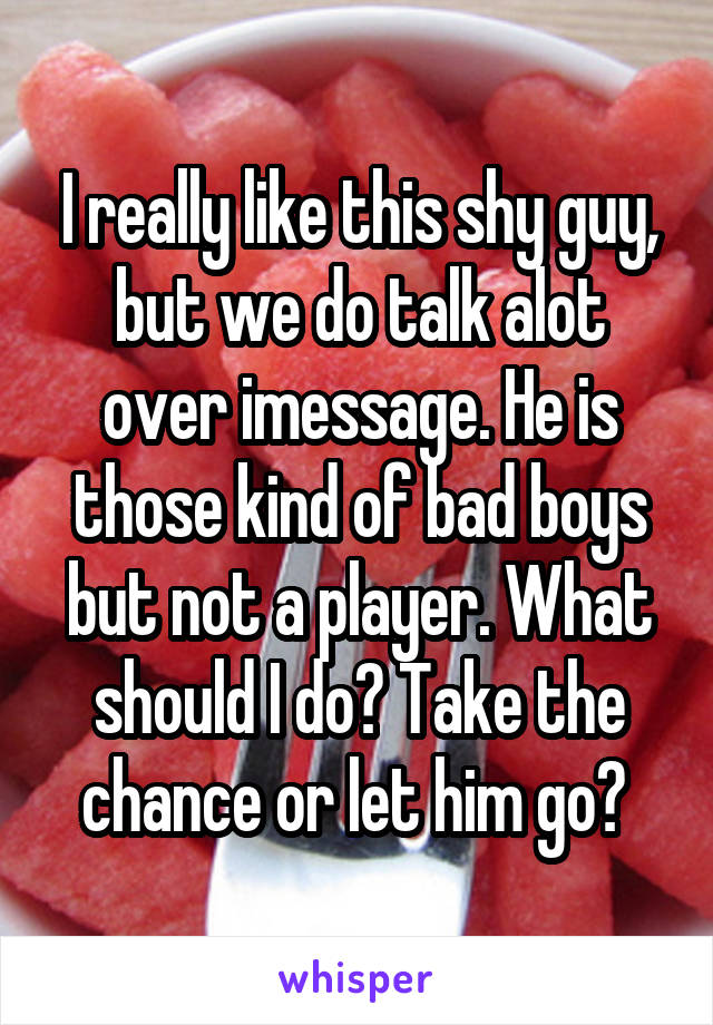 I really like this shy guy, but we do talk alot over imessage. He is those kind of bad boys but not a player. What should I do? Take the chance or let him go? 