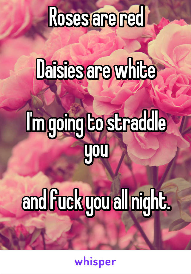 Roses are red

Daisies are white

I'm going to straddle you

and fuck you all night.

