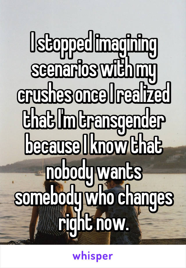 I stopped imagining scenarios with my crushes once I realized that I'm transgender because I know that nobody wants somebody who changes right now.