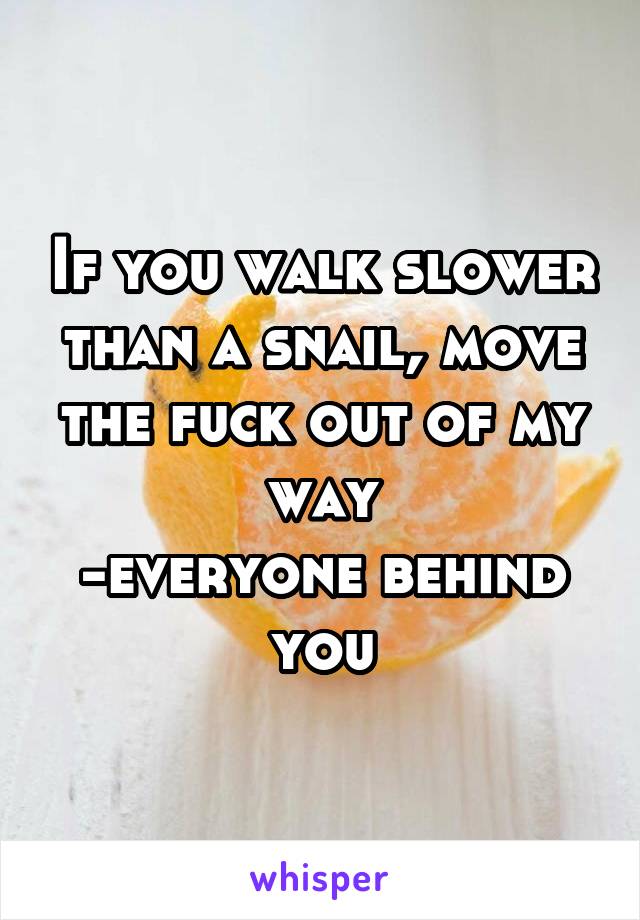 If you walk slower than a snail, move the fuck out of my way
-everyone behind you