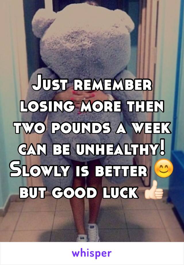 Just remember losing more then two pounds a week can be unhealthy! Slowly is better 😊but good luck 👍🏻