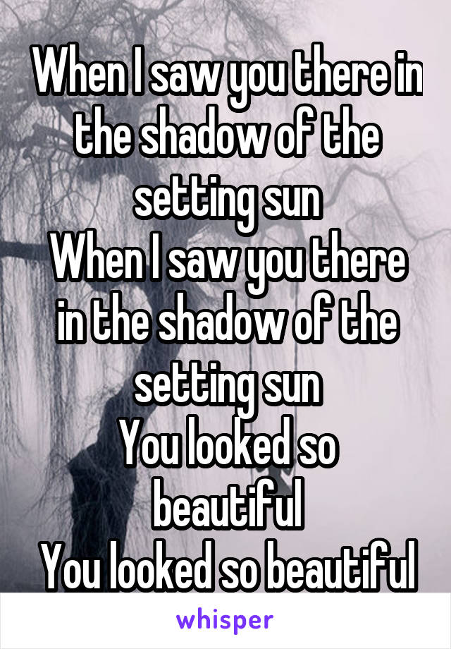 When I saw you there in the shadow of the setting sun
When I saw you there in the shadow of the setting sun
You looked so beautiful
You looked so beautiful