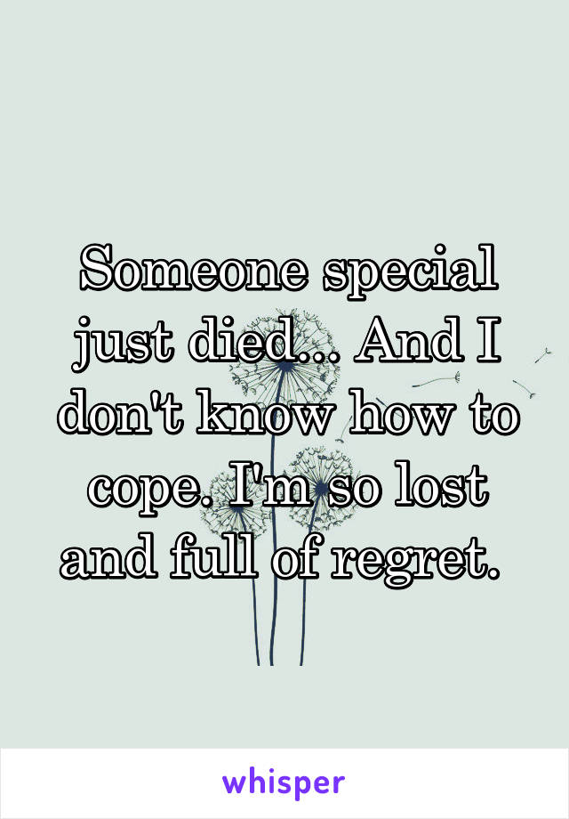 Someone special just died... And I don't know how to cope. I'm so lost and full of regret. 