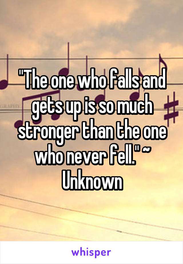 "The one who falls and gets up is so much stronger than the one who never fell." ~ Unknown