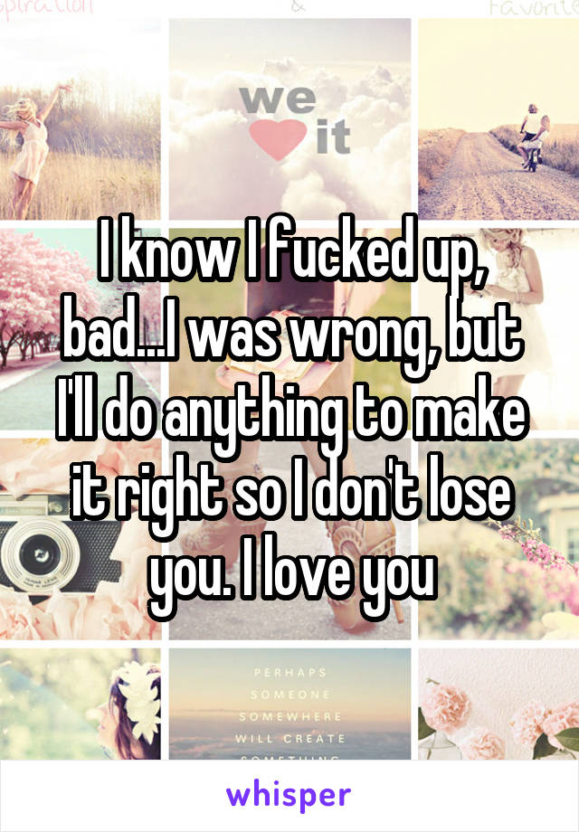 I know I fucked up, bad...I was wrong, but I'll do anything to make it right so I don't lose you. I love you