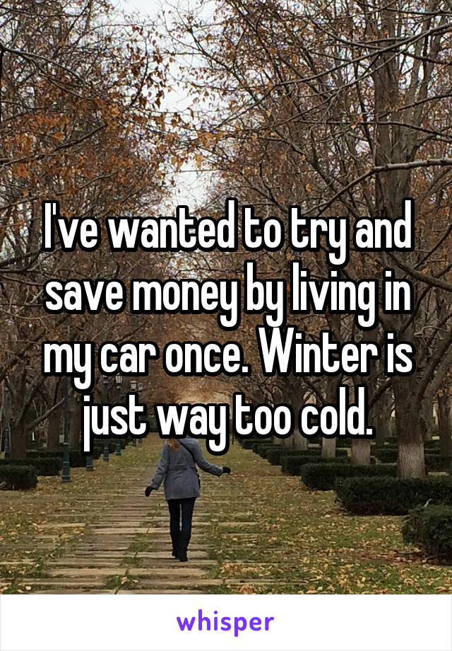 I've wanted to try and save money by living in my car once. Winter is just way too cold.