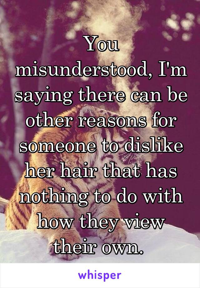 You misunderstood, I'm saying there can be other reasons for someone to dislike her hair that has nothing to do with how they view their own. 