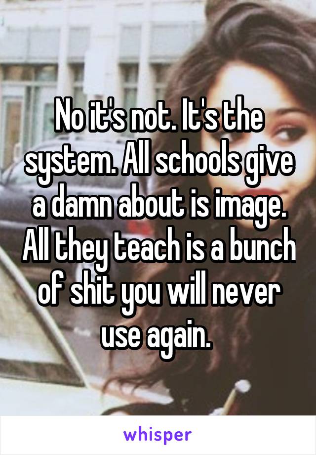 No it's not. It's the system. All schools give a damn about is image. All they teach is a bunch of shit you will never use again. 