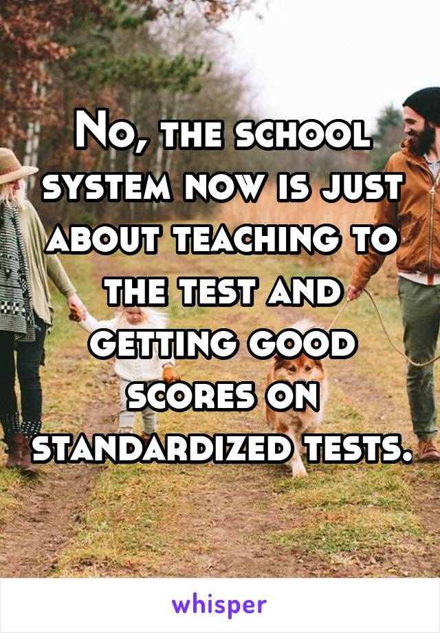 No, the school system now is just about teaching to the test and getting good scores on standardized tests. 