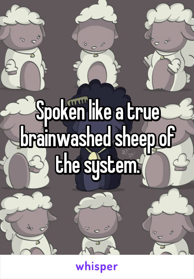 Spoken like a true brainwashed sheep of the system.