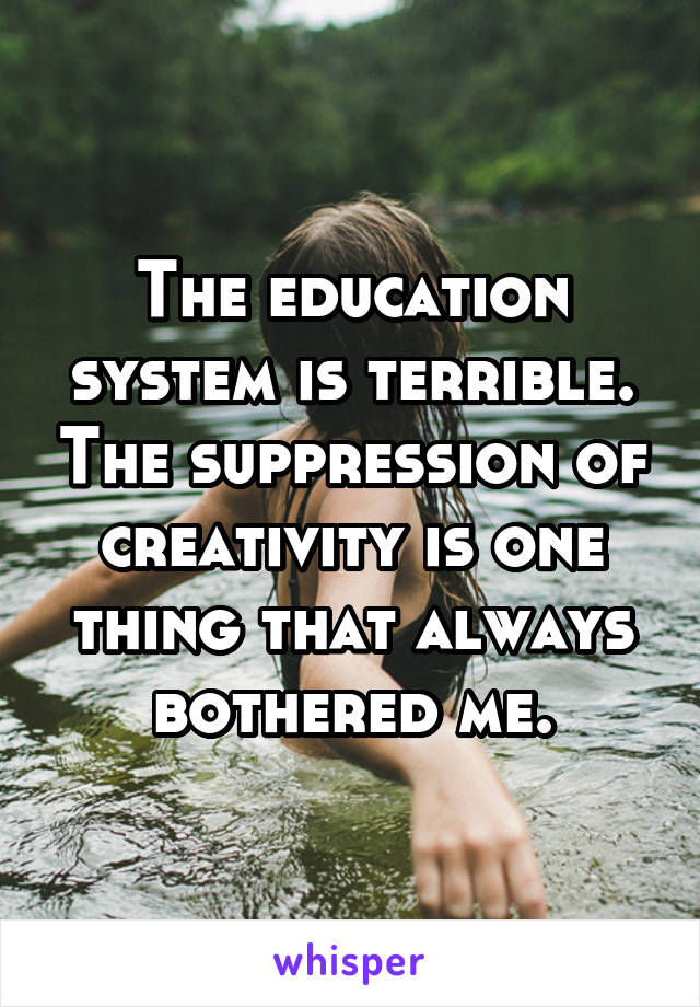 The education system is terrible. The suppression of creativity is one thing that always bothered me.