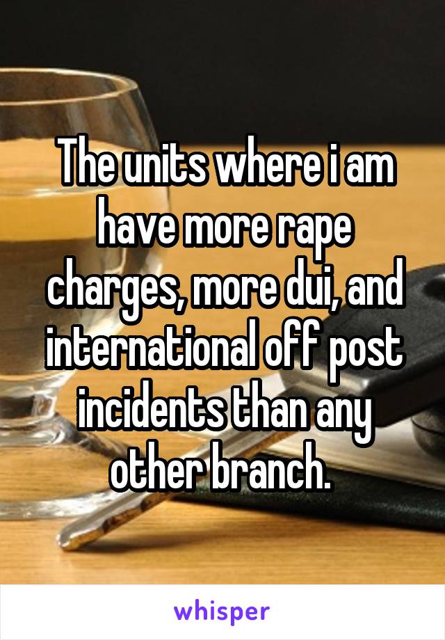 The units where i am have more rape charges, more dui, and international off post incidents than any other branch. 