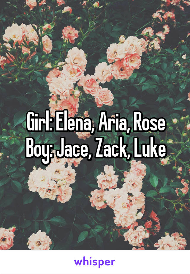 Girl: Elena, Aria, Rose
Boy: Jace, Zack, Luke