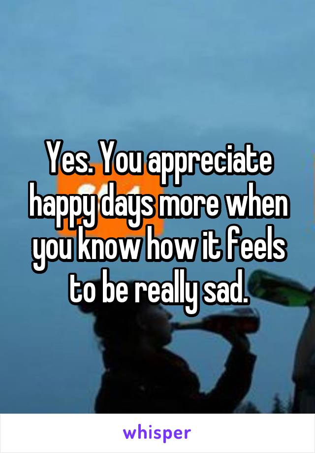 Yes. You appreciate happy days more when you know how it feels to be really sad.