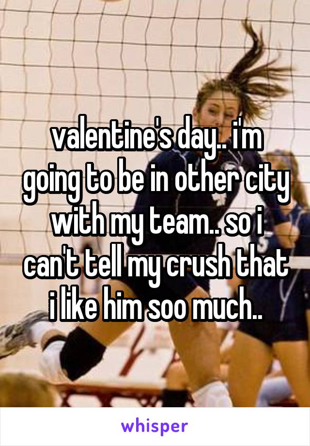 valentine's day.. i'm going to be in other city with my team.. so i can't tell my crush that i like him soo much..