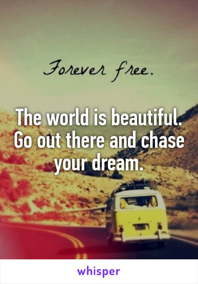 The world is beautiful. Go out there and chase your dream.