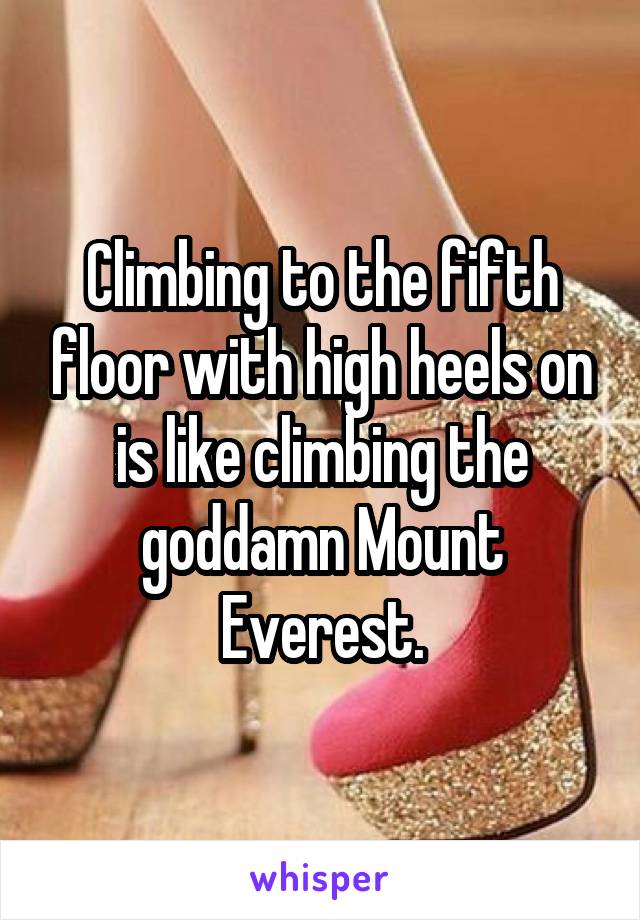Climbing to the fifth floor with high heels on is like climbing the goddamn Mount Everest.