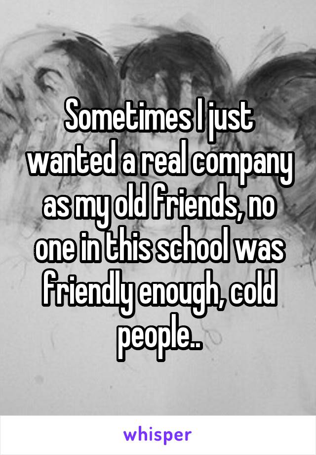 Sometimes I just wanted a real company as my old friends, no one in this school was friendly enough, cold people..