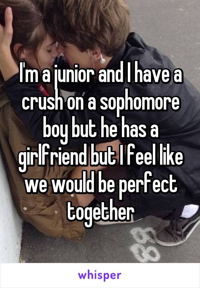I'm a junior and I have a crush on a sophomore boy but he has a girlfriend but I feel like we would be perfect together