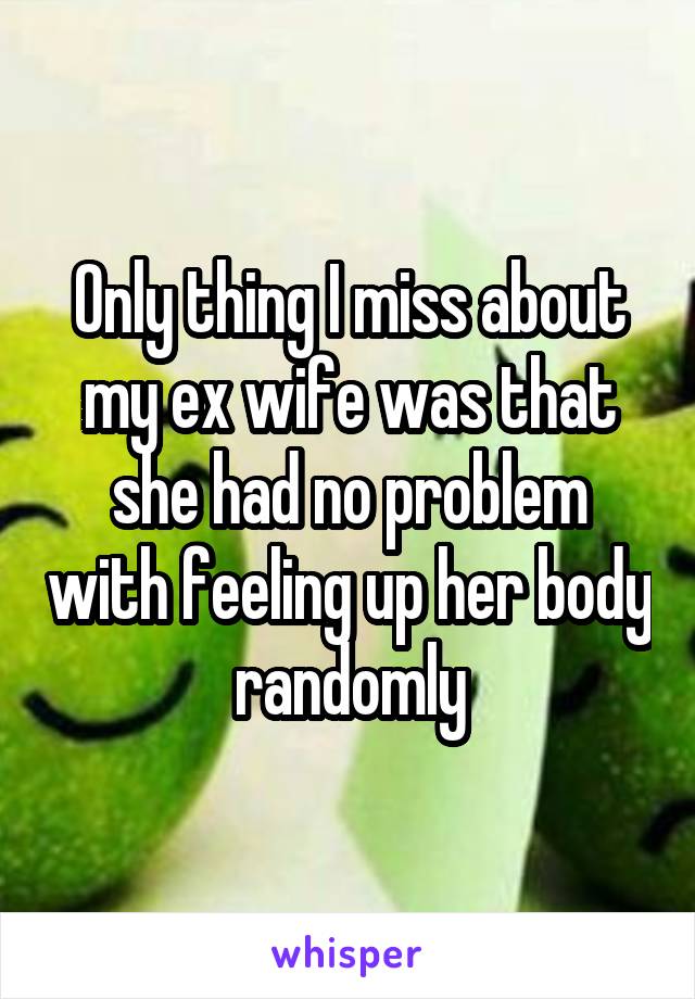 Only thing I miss about my ex wife was that she had no problem with feeling up her body randomly