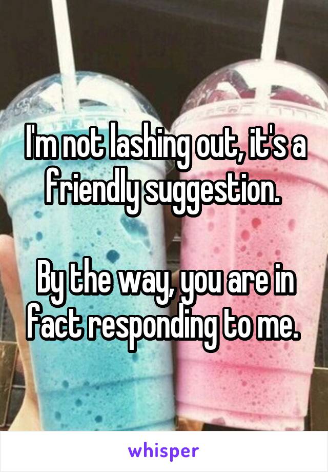 I'm not lashing out, it's a friendly suggestion. 

By the way, you are in fact responding to me. 