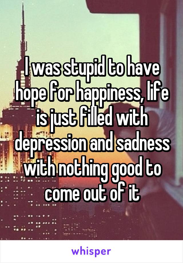 I was stupid to have hope for happiness, life is just filled with depression and sadness with nothing good to come out of it