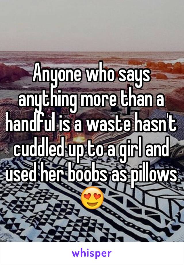 Anyone who says anything more than a handful is a waste hasn't cuddled up to a girl and used her boobs as pillows 😍