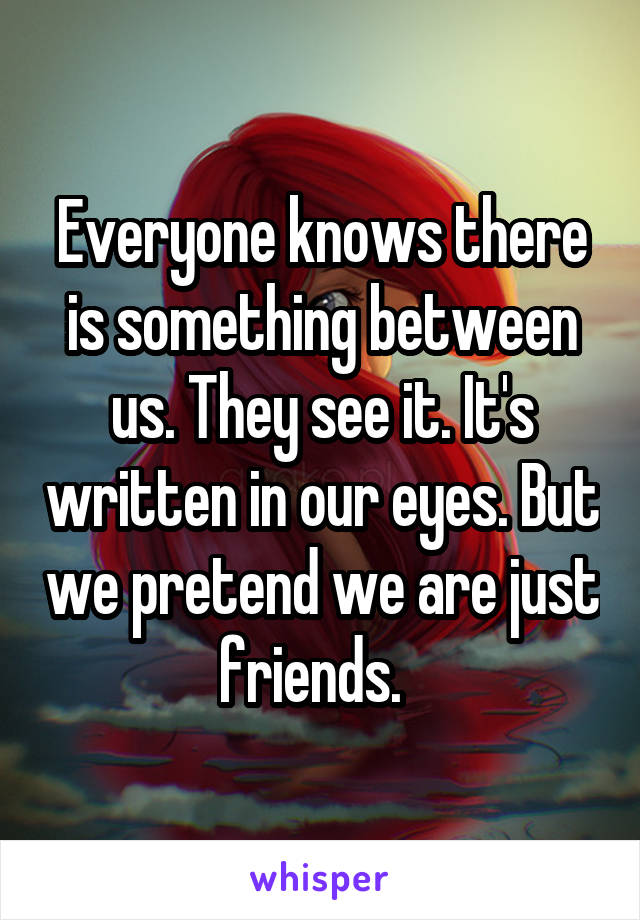 Everyone knows there is something between us. They see it. It's written in our eyes. But we pretend we are just friends.  