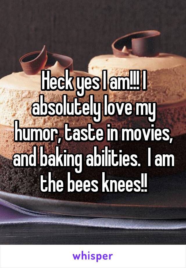 Heck yes I am!!! I absolutely love my humor, taste in movies, and baking abilities.  I am the bees knees!!