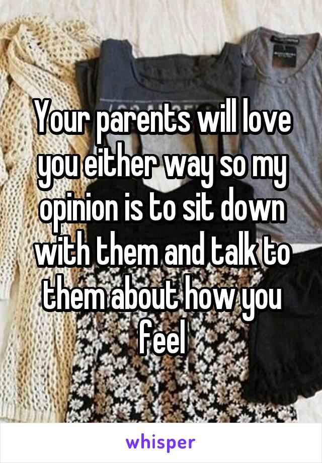 Your parents will love you either way so my opinion is to sit down with them and talk to them about how you feel