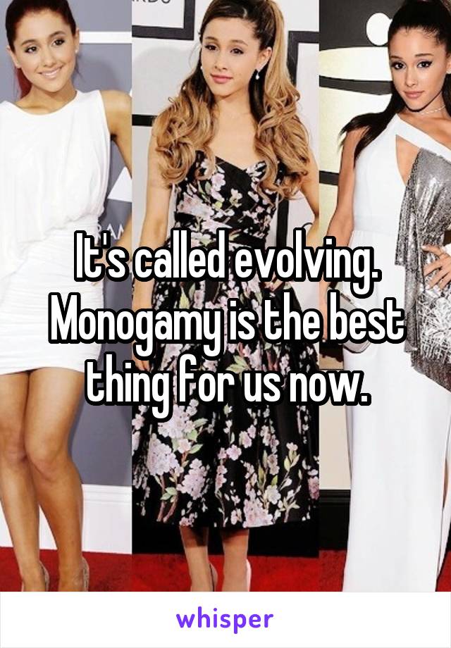 It's called evolving. Monogamy is the best thing for us now.
