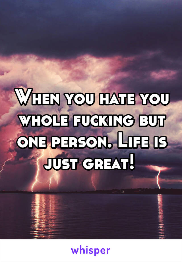 When you hate you whole fucking but one person. Life is just great! 