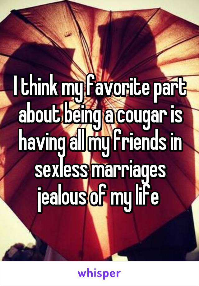 I think my favorite part about being a cougar is having all my friends in sexless marriages jealous of my life 