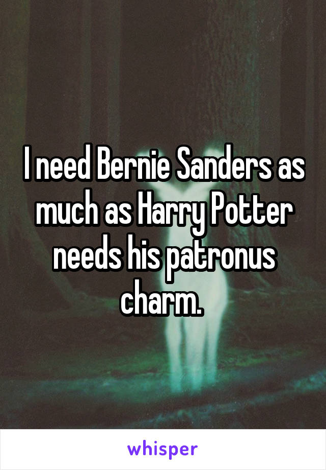 I need Bernie Sanders as much as Harry Potter needs his patronus charm. 